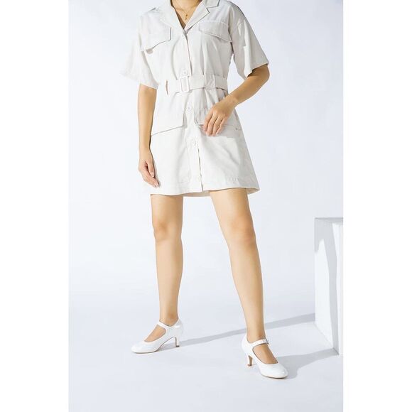 Women's Mary Jane Kitten Heel Pumps Round Closed Toe Mid Low Heels Ankle Strap - Picture 5 of 7